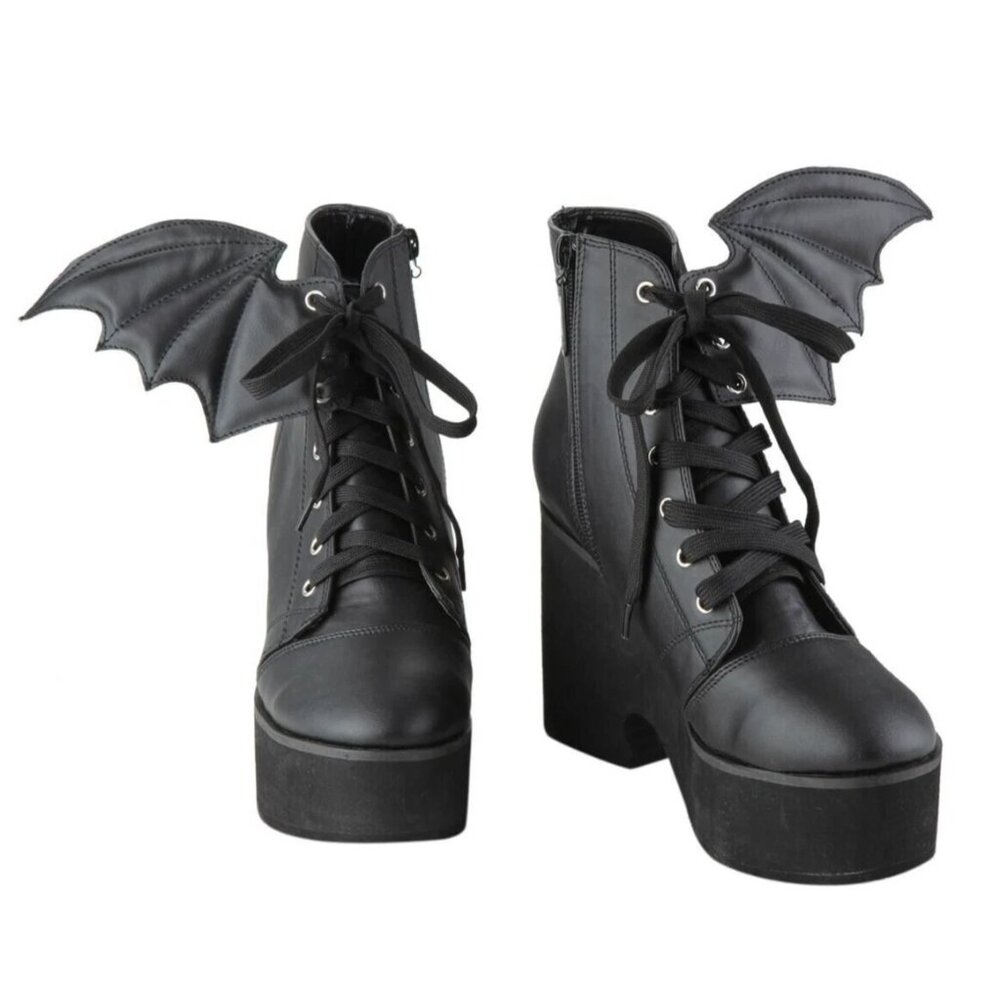 Bat Wing Platform Black Ankle Boots Size 9